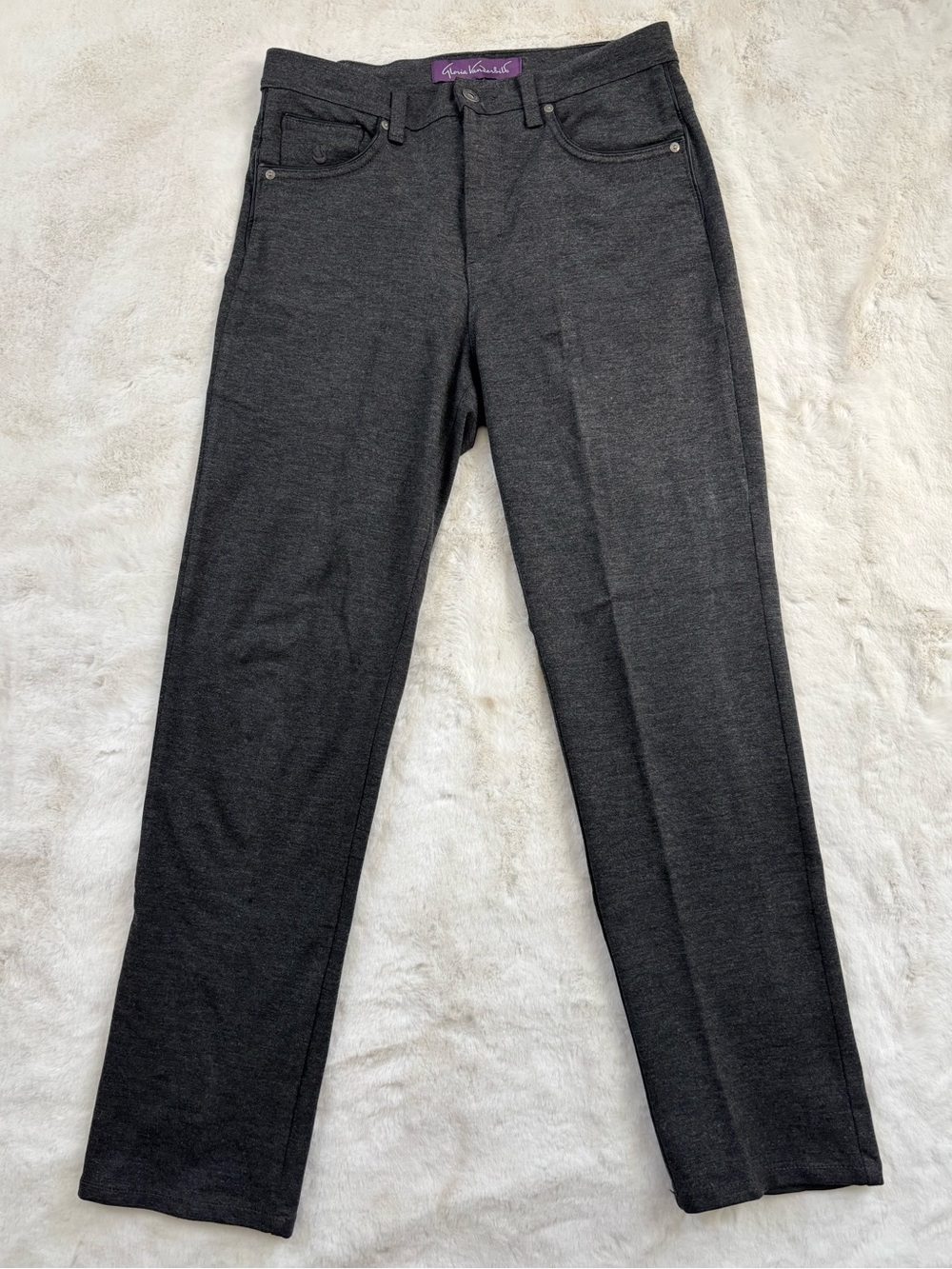 Gloria Vanderbilt Charcoal Straight-Leg Stretch Pants with Faux Leather Trim